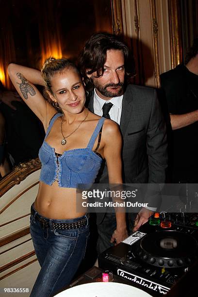 Alice Dellal and Frederic Beigbeder attend the Eva Herzigova Collection For 1.2.3 Launch - Party on April 8, 2010 in Paris, France.
