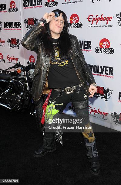Musician Colby Veil arrives at the 2nd annual Revolver Golden Gods Awards held at Club Nokia on April 8, 2010 in Los Angeles, California.