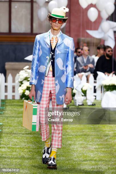 Model walks the runway during the Thom Browne Menswear Spring/Summer 2019 show as part of Paris Fashion Week on June 23, 2018 in Paris, France.