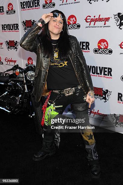 Musician Colby Veil arrives at the 2nd annual Revolver Golden Gods Awards held at Club Nokia on April 8, 2010 in Los Angeles, California.