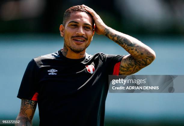 Peru's forward Paolo Guerrero attends a training session at the Adler training ground in Sochi on June 25 on the eve of the Russia 2018 FIFA World...