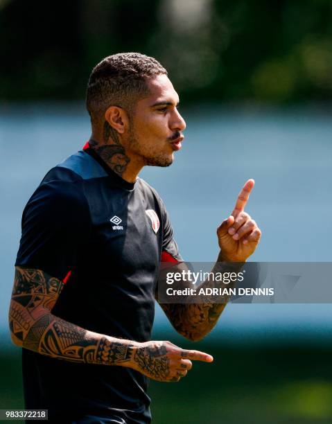 Peru's forward Paolo Guerrero attends a training session at the Adler training ground in Sochi on June 25 on the eve of the Russia 2018 FIFA World...