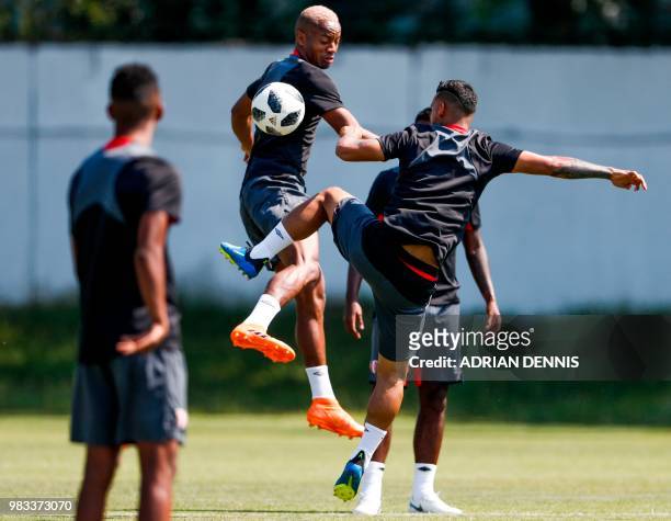 Peru's forward Andre Carrillo attends a training session at the Adler training ground in Sochi on June 25 on the eve of the Russia 2018 FIFA World...