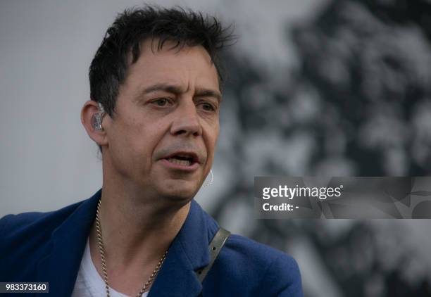 British rock star Jamie Hince of The Kills, performs during a concert at the Solidays music festival on June 24, 2018 at the hippodrome de Longchamp...