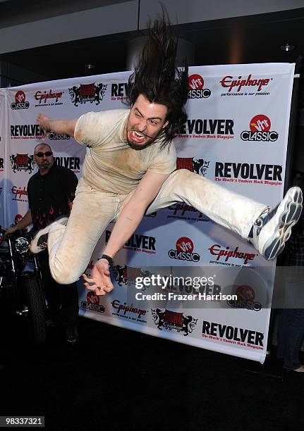 Musician Andrew W.K. Arrives at the 2nd annual Revolver Golden Gods Awards held at Club Nokia on April 8, 2010 in Los Angeles, California.