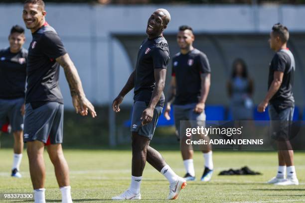 Peru's defender Luis Advincula attends a training session at the Adler training ground in Sochi on June 25 on the eve of the Russia 2018 FIFA World...