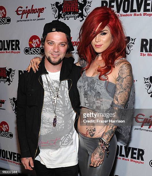 Skateboarder/TV personality Bam Margera and tattoo artist Kat Von D arrive at the 2nd annual Revolver Golden Gods Awards held at Club Nokia on April...