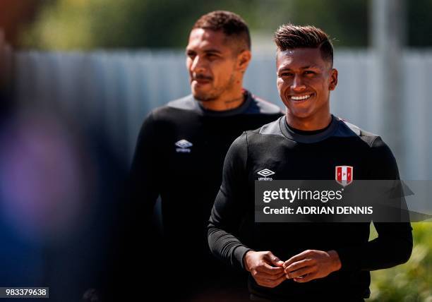 Peru's midfielder Pedro Aquino attends a training session at the Adler training ground in Sochi on June 25 on the eve of the Russia 2018 FIFA World...