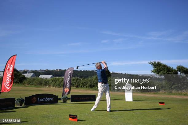 Paul Glynn of Peterstone Lakes Golf Club plays his first shot on the 1st tee during The Lombard Trophy South West Qualifier at Royal North Devon Golf...