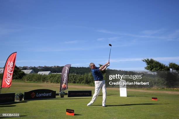 Paul Glynn of Peterstone Lakes Golf Club plays his first shot on the 1st tee during The Lombard Trophy South West Qualifier at Royal North Devon Golf...