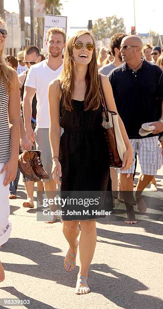 Actress Olivia Wilde attends the Toms Shoes Barefoot Walk For One Day Without Shoes on April 8, 2010 in Venice, California.