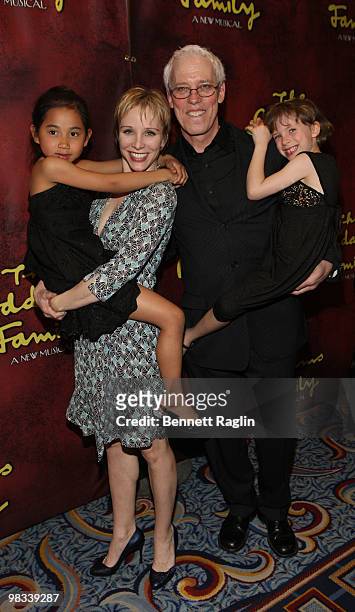 Charlotte d'Ambroise and Terrence Mann with their daugther attend the Broadway opening of "The Addams Family" after party at the Marriot Marquis on...