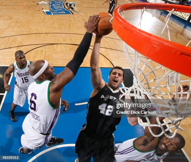 Curtis Withers of the Dakota Wizards blocks Luke Bonner of the Austin Toros during their NBA D-League round 1 playoff game April 8, 2010 at the...