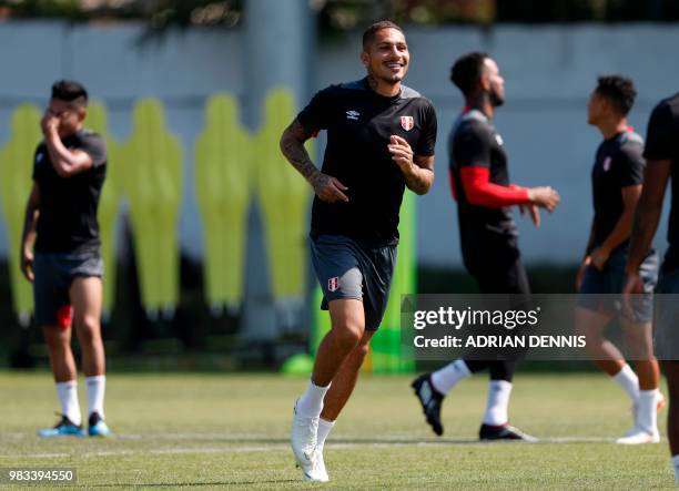 Peru's forward Paolo Guerrero attends a training session at the Adler training ground in Sochi on June 25 on the eve of the Russia 2018 FIFA World...