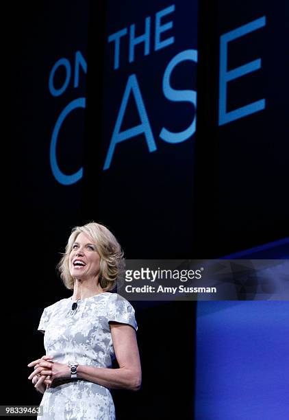 Newscaster Paula Zahn speaks at the Discovery Communications - 2010 New York Upfront at Jazz at Lincoln Center on April 8, 2010 in New York City.