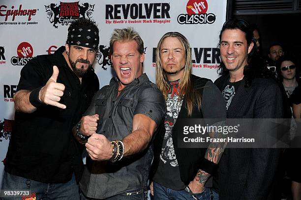 Musical group Fozzy arrives at the 2nd annual Revolver Golden Gods Awards held at Club Nokia on April 8, 2010 in Los Angeles, California.