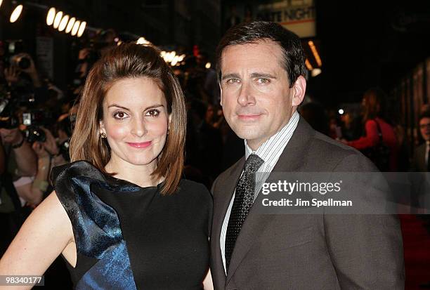 Actors Tina Fey and Steve Carell attend the premiere of "Date Night" at Ziegfeld Theatre on April 6, 2010 in New York City.