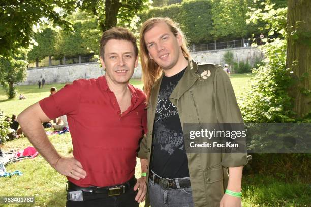 Fashion designer Christophe Guillarme and Thierry Marsaux attend the Domaine De Saint Cloud Outdoor Exhibition and Concert Picnic Party at Parc de...