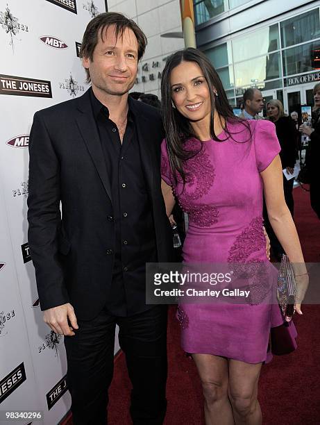 Actors David Duchovny and Demi Moore arrive at Roadside Attractions & Echo Lake Entertainment's premiere of 'The Joneses' held at Arclight Hollywood...