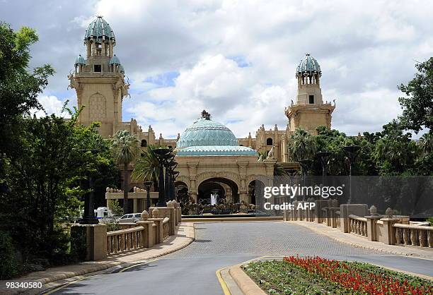 This picture taken on February 22, 2010 shwos the Palace hotel of Lost City in Sun City. The shaking walkway -- leading to a man-made sandy beach --...