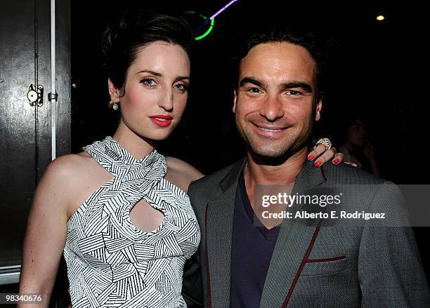 Actress Zoe Lister-Jones and actor Johnny Galecki arrives at the Los Angeles premiere of IFC's "Breaking Upwards" at the Silent Movie Theater on...