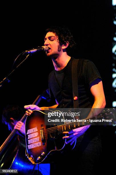 Italian musician and author Vasco Brondi, in art "Le Luci della Centrale Elettrica" perform at Duse teather on April 7, 2010 in Bologna, Italy.