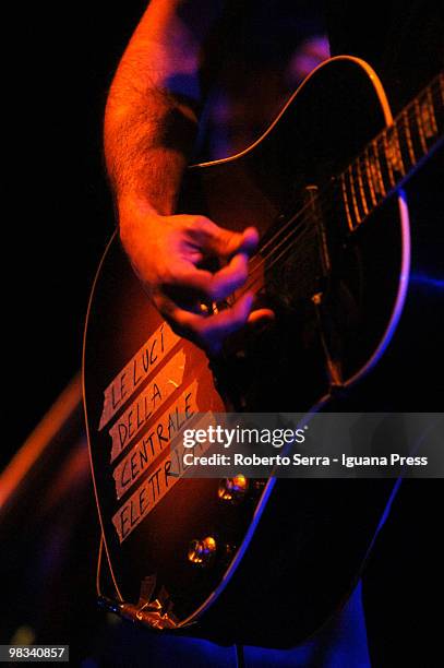 Italian musician and author Vasco Brondi, in art "Le Luci della Centrale Elettrica" perform at Duse teather on April 7, 2010 in Bologna, Italy.