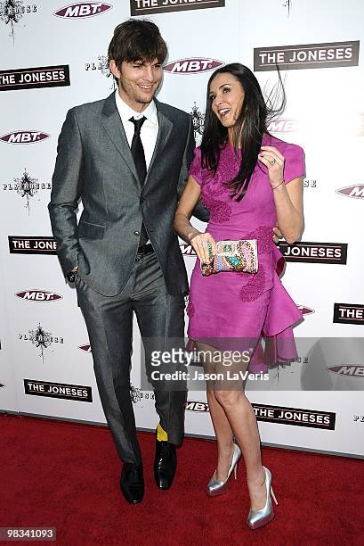 Actor Ashton Kutcher and actress Demi Moore attend the premiere of "The Joneses" at ArcLight Cinemas on April 8, 2010 in Hollywood, California.