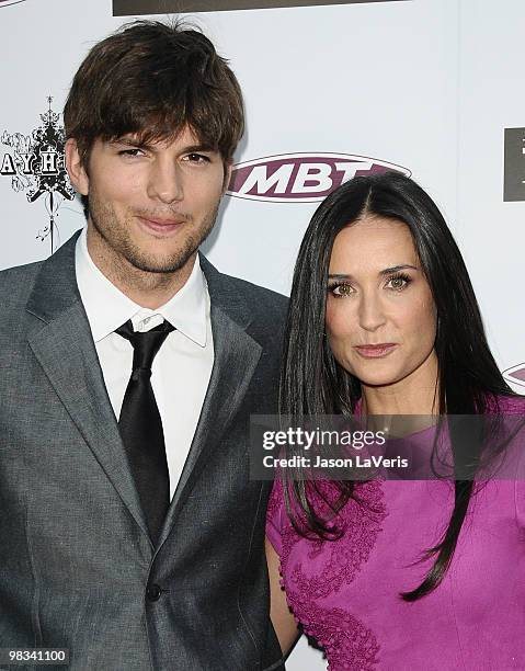 Actor Ashton Kutcher and actress Demi Moore attend the premiere of "The Joneses" at ArcLight Cinemas on April 8, 2010 in Hollywood, California.