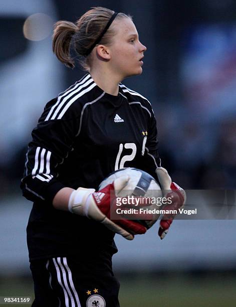 Saskia Schroepfer of Germany in action during the Women's U15 international friendly match between Netherlands and Germany on April 7, 2010 in...