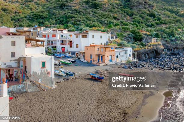 fishing village of rinella in salina, the second largest island of the aeolian archipelago (sicily, italy) - aeolian islands stock pictures, royalty-free photos & images