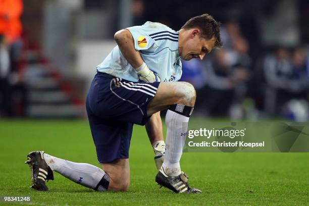 Frank Rost of Hamburg is seen during the UEFA Europa League quarter final second leg match between Standard Liege and Hamburger SV at Maurice...