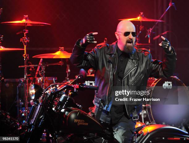 Musician Rob Halford on stage 2nd annual Revolver Golden Gods Awards held at Club Nokia on April 8, 2010 in Los Angeles, California. On April 8, 2010...