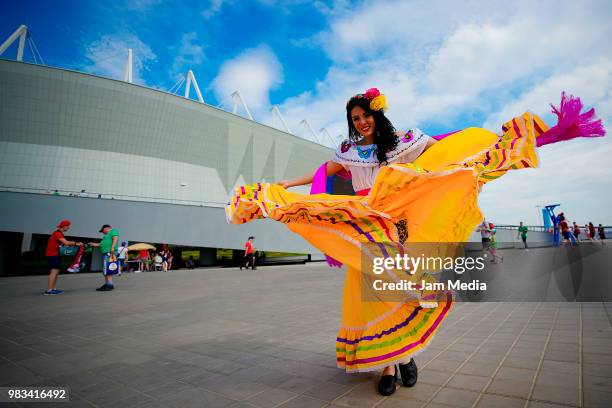 Fan of Mexico dances flamenco prior to the 2018 FIFA World Cup Russia group F match between Korea Republic and Mexico at Rostov Arena on June 23,...