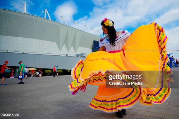 Fan of Mexico dances flamenco prior to the 2018 FIFA World Cup Russia group F match between Korea Republic and Mexico at Rostov Arena on June 23,...