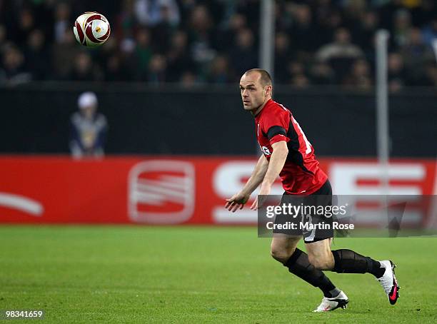 Danny Murphy of Fulham focus the ball during the UEFA Europa League quarter final second leg match between VfL Wolfsburg and Fulham at Volkswagen...