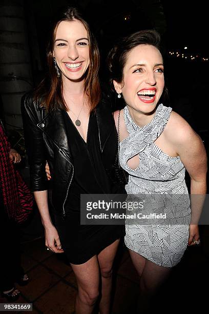 Actresses Anne Hathaway and Zoe Lister Jones attend the "Breaking Upwards" Los Angeles Premiere After Party at the Silent Movie Theatre on April 8,...