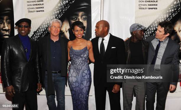 Actors Wesley Snipes, Richard Gere, Shannon Kane, Director Antoine Fuqua, Don Cheadle and Ethan Hawke attend the premiere of "Brooklyn's Finest" at...