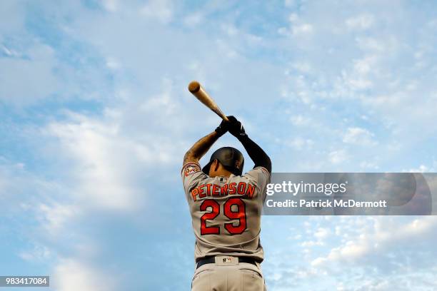 Jace Peterson of the Baltimore Orioles prepares to bat against the Washington Nationals in the fifth inning at Nationals Park on June 19, 2018 in...