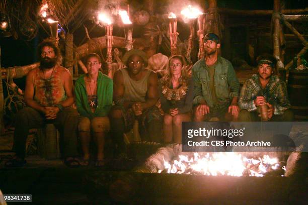 Rupert Boneham, Andrea Kimmel, James Clement, Candice Woodcock, Colby Donaldson, and James "J.T" Thomas Jr. During tribal council, during the sixth...