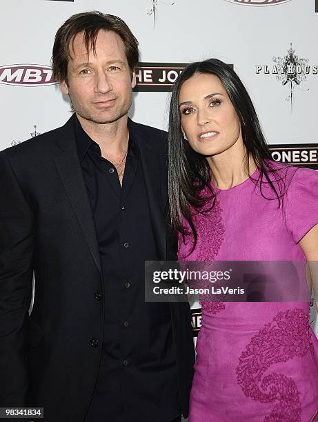 Actor David Duchovny and actress Demi Moore attend the premiere of "The Joneses" at ArcLight Cinemas on April 8, 2010 in Hollywood, California.