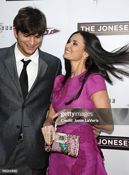 Actor Ashton Kutcher and actress Demi Moore attend the premiere of "The Joneses" at ArcLight Cinemas on April 8, 2010 in Hollywood, California.