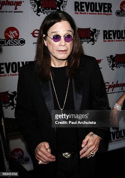 Musician Ozzy Osbourne arrives at the 2nd annual Revolver Golden Gods Awards at Club Nokia on April 8, 2010 in Los Angeles, California.