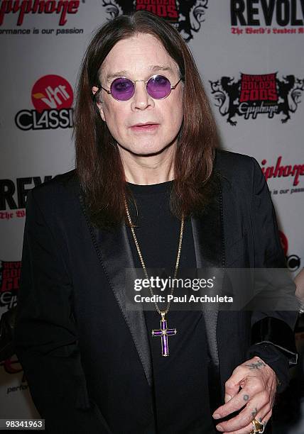 Musician Ozzy Osbourne arrives at the 2nd annual Revolver Golden Gods Awards at Club Nokia on April 8, 2010 in Los Angeles, California.