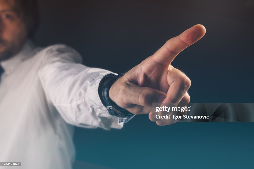 You are fired concept, boss gesturing way out hand sign
