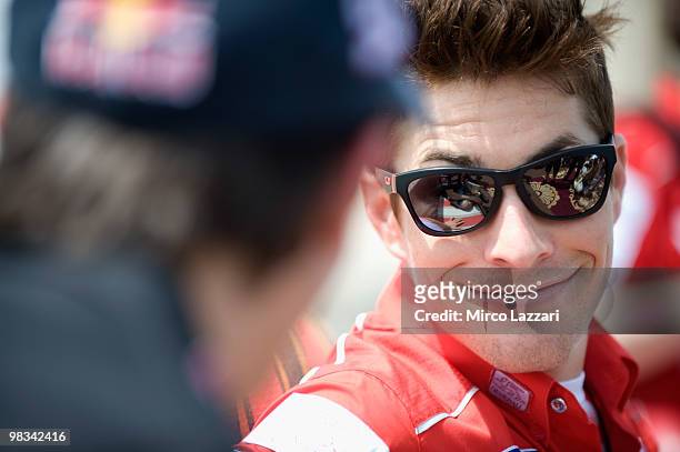 Nicky Hayden of USA and Ducati Marlboro Team looks during the event of "Riders go on boat trip in Doha" during the first Grand Prix of the 2010...