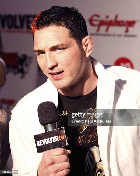 Fighter Jason "Mayhem" Miller arrives at the 2nd annual Revolver Golden Gods Awards at Club Nokia on April 8, 2010 in Los Angeles, California.