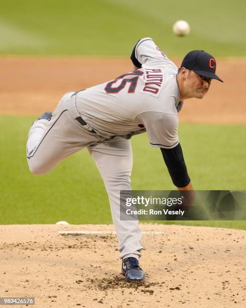 Adam Plutko of the Cleveland Indians pitches against the Chicago White Sox on June 12, 2018 at Guaranteed Rate Field in Chicago, Illinois.