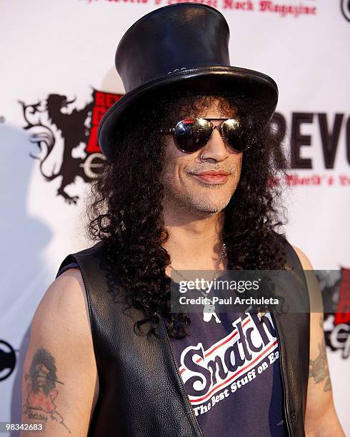 Musician Slash arrives at the 2nd annual Revolver Golden Gods Awards at Club Nokia on April 8, 2010 in Los Angeles, California.