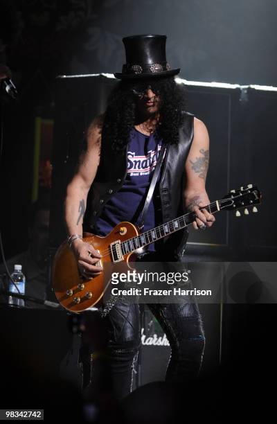 Musician Slash performs at the 2nd annual Revolver Golden Gods Awards held at Club Nokia on April 8, 2010 in Los Angeles, California.